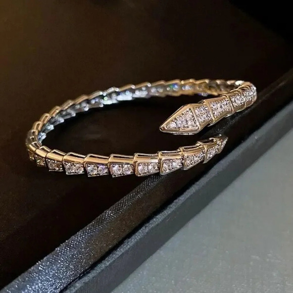 Serpenti Snake Crystal Silver Cuff Bracelet - Picture 8 of 17